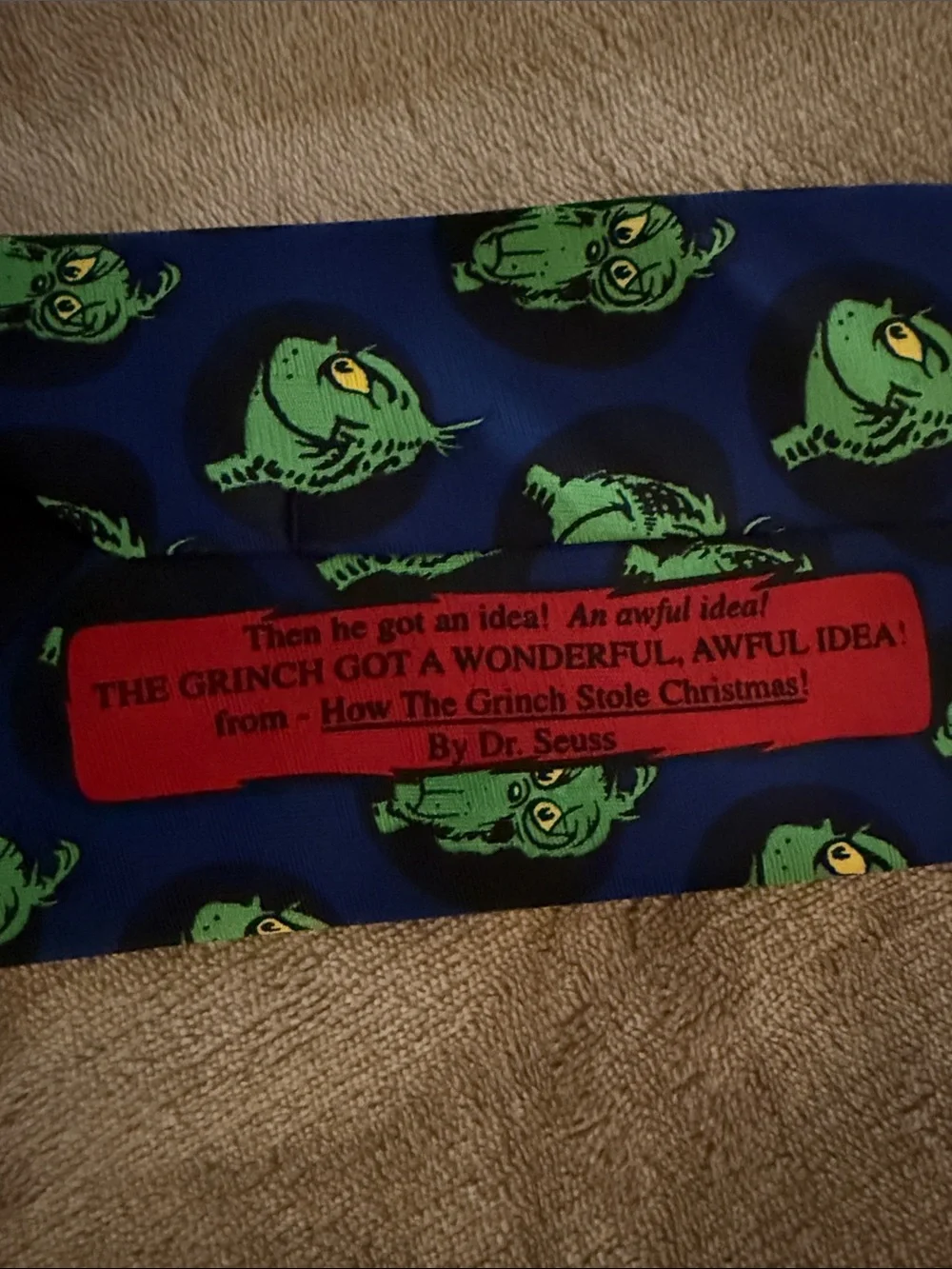 Dr. Seuss Blue Tie with Green Grinch Faces